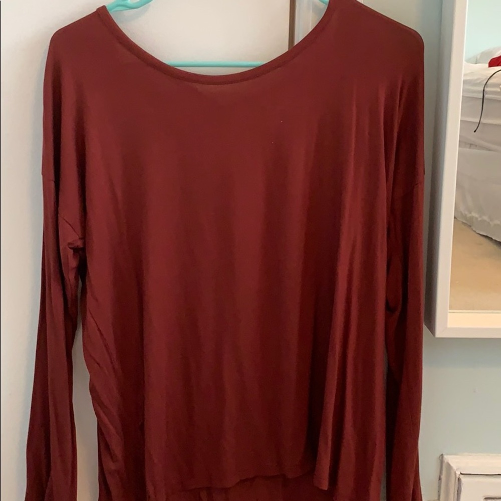 Maroon, long sleeve top, scrappy back
